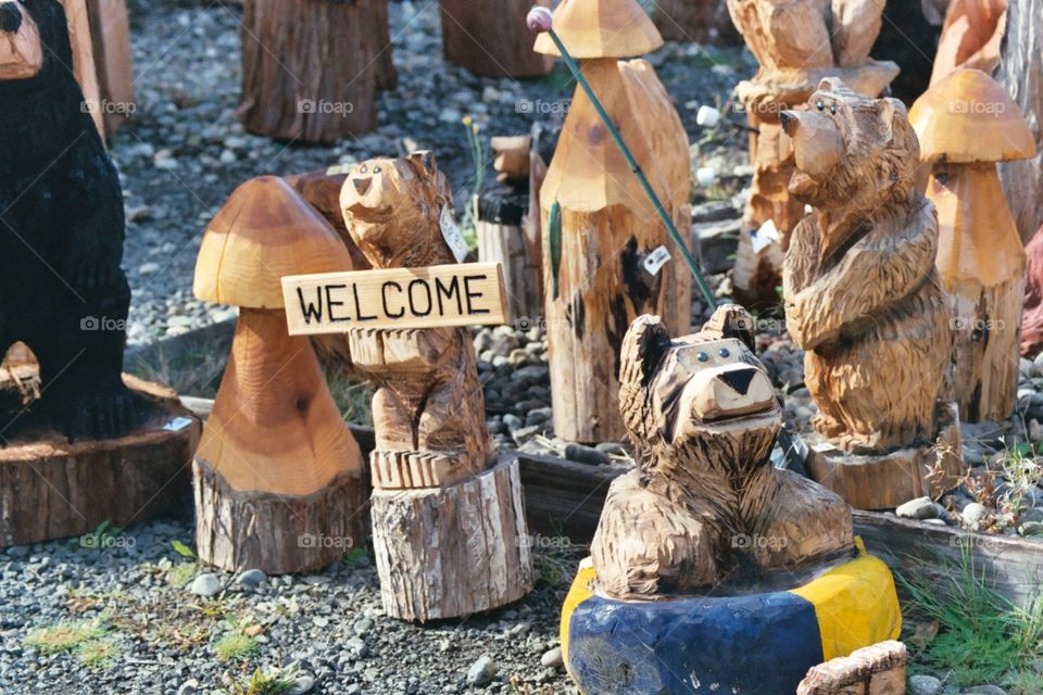 Carved wooden bears