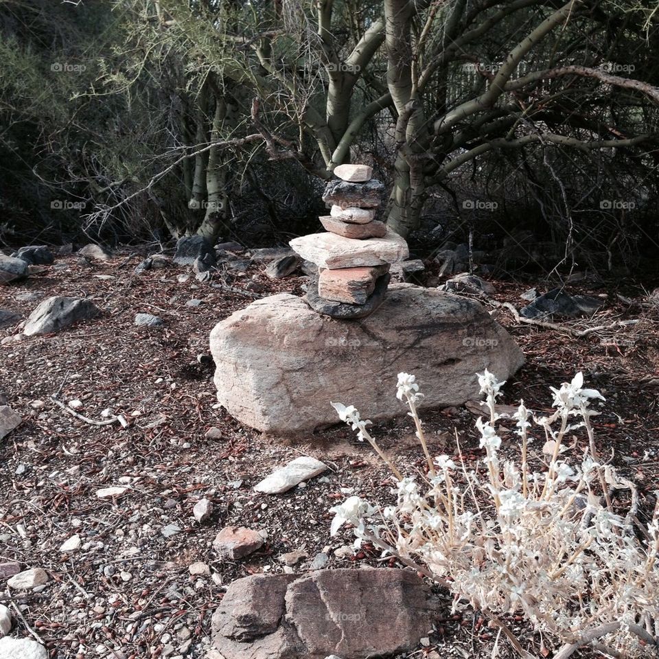 Cairn on path. Cairn on walking trail in Scottsdale, AZ