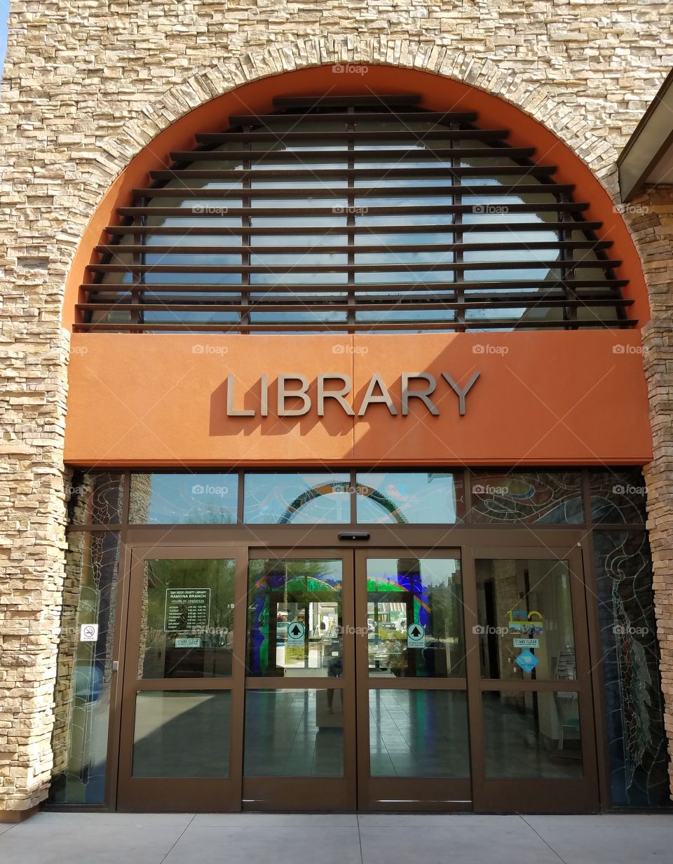 library, doors, sign, building,