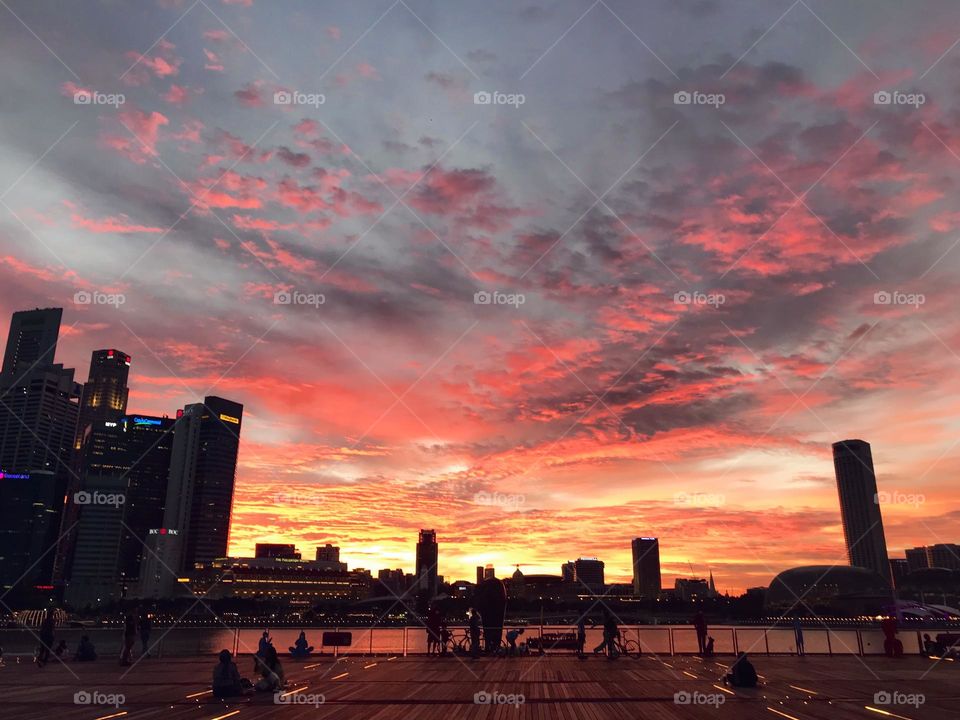 Golden sunset at Marina Bay Sands, Singapore