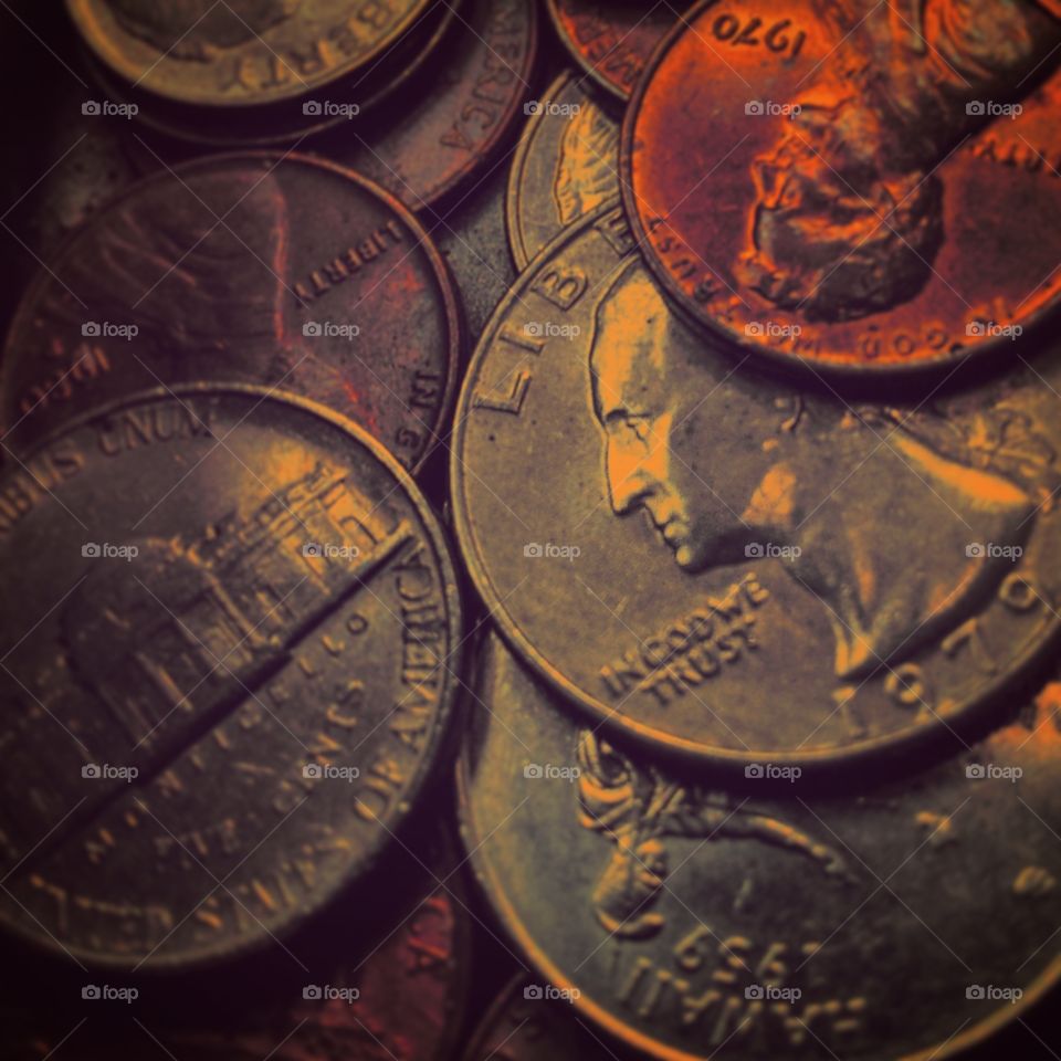 American currency, change, coins.