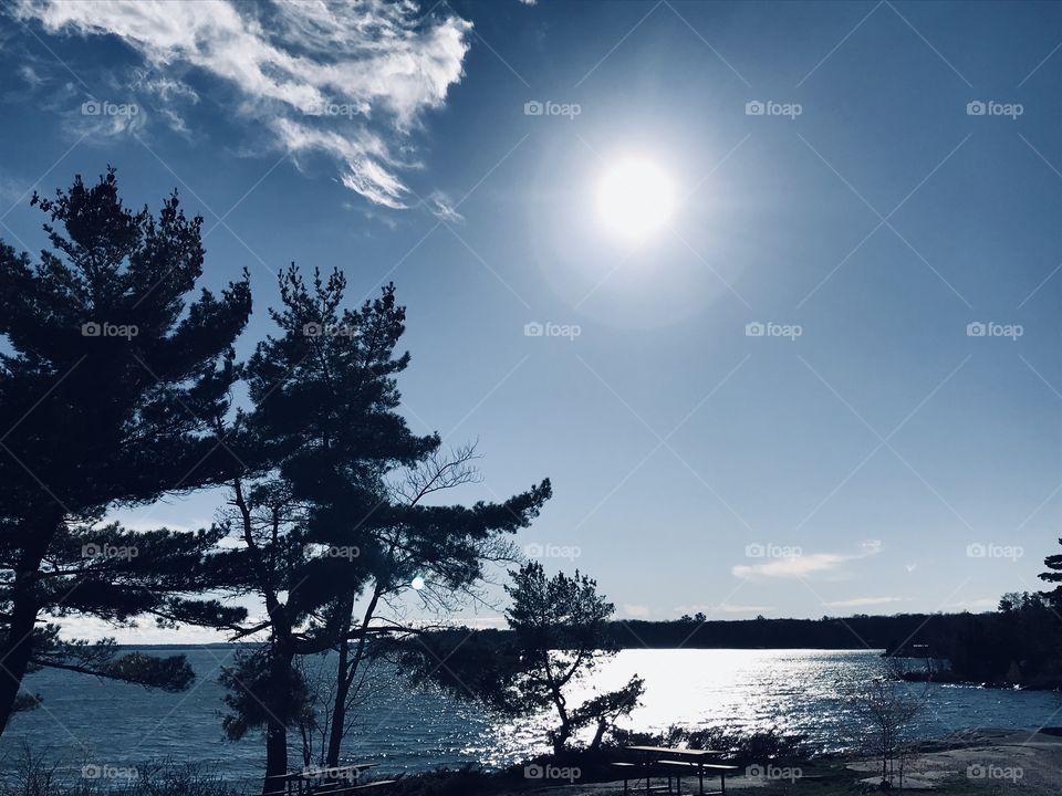 Beautiful sun over a lake