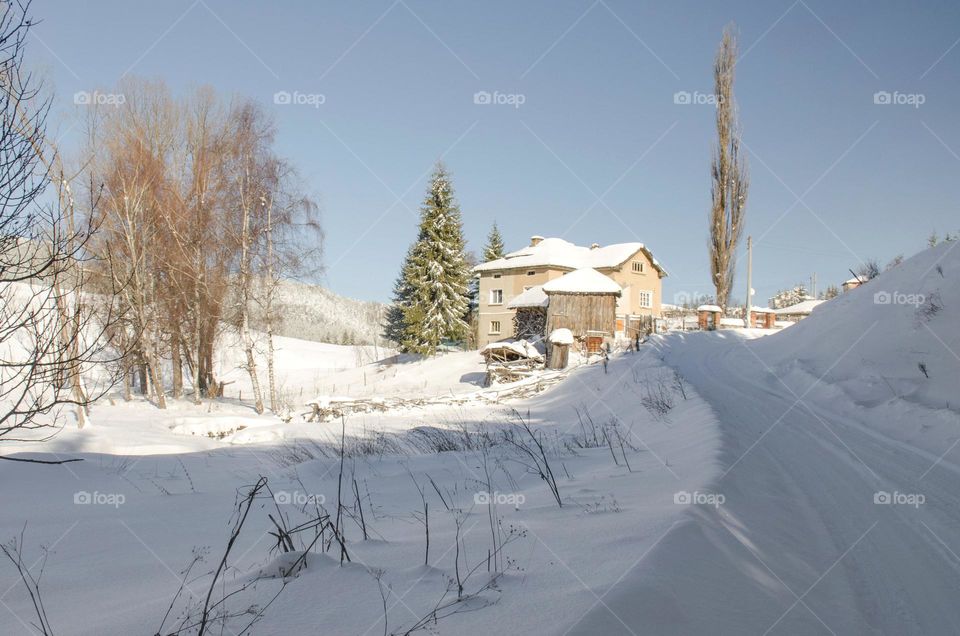 Winter landscape, Ravnogor Village, Bulgaria