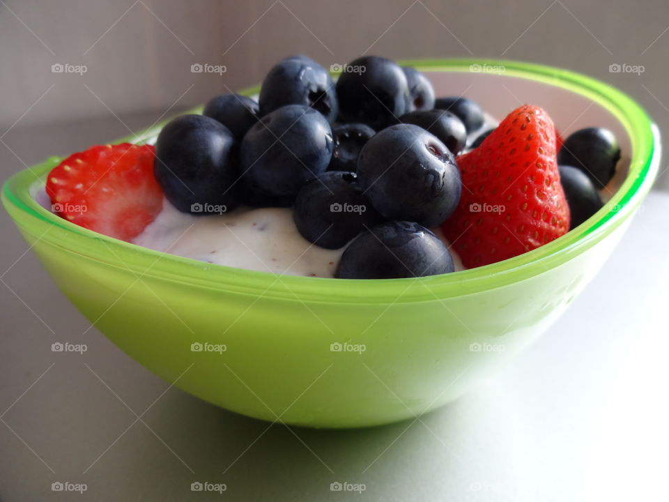 healthy breakfast. yoghurt with fresh fruits