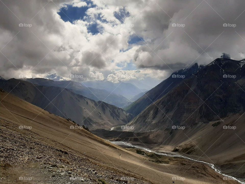Beautiful view from on the way to Tilicho Lake in Manang, Nepal