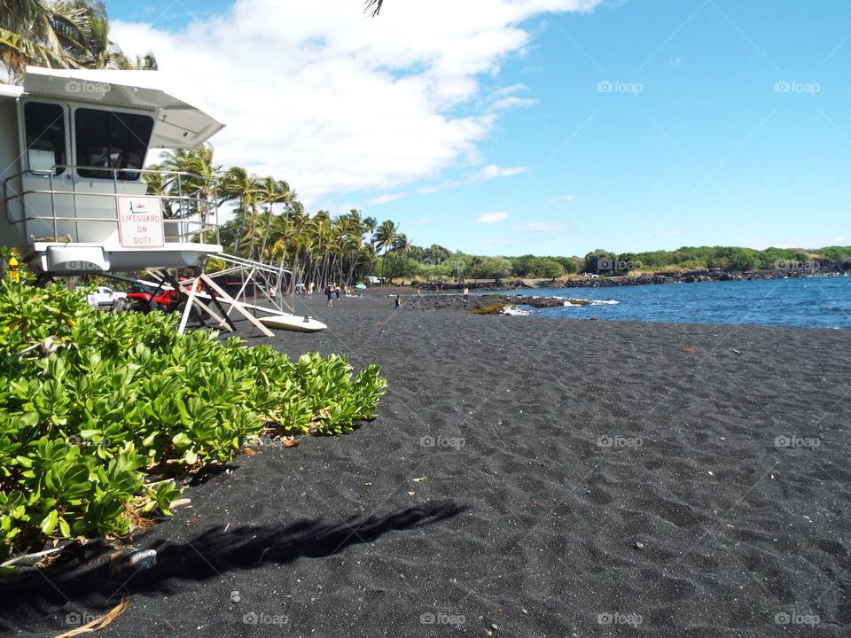 Black sand beach. Big island of Hawaii.