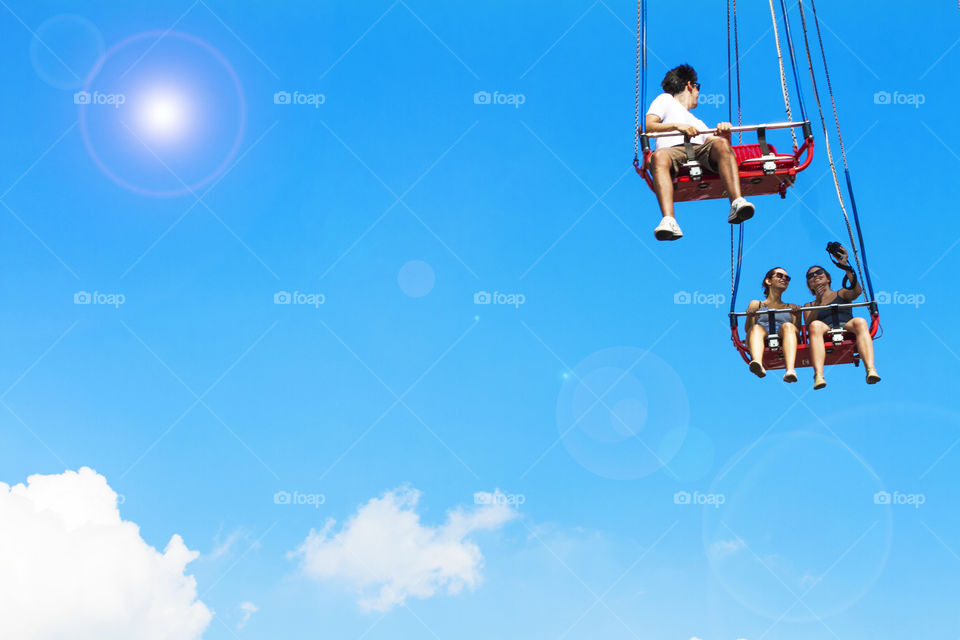 Summer fun. People having some fun in an amusement park in New York City, USA 