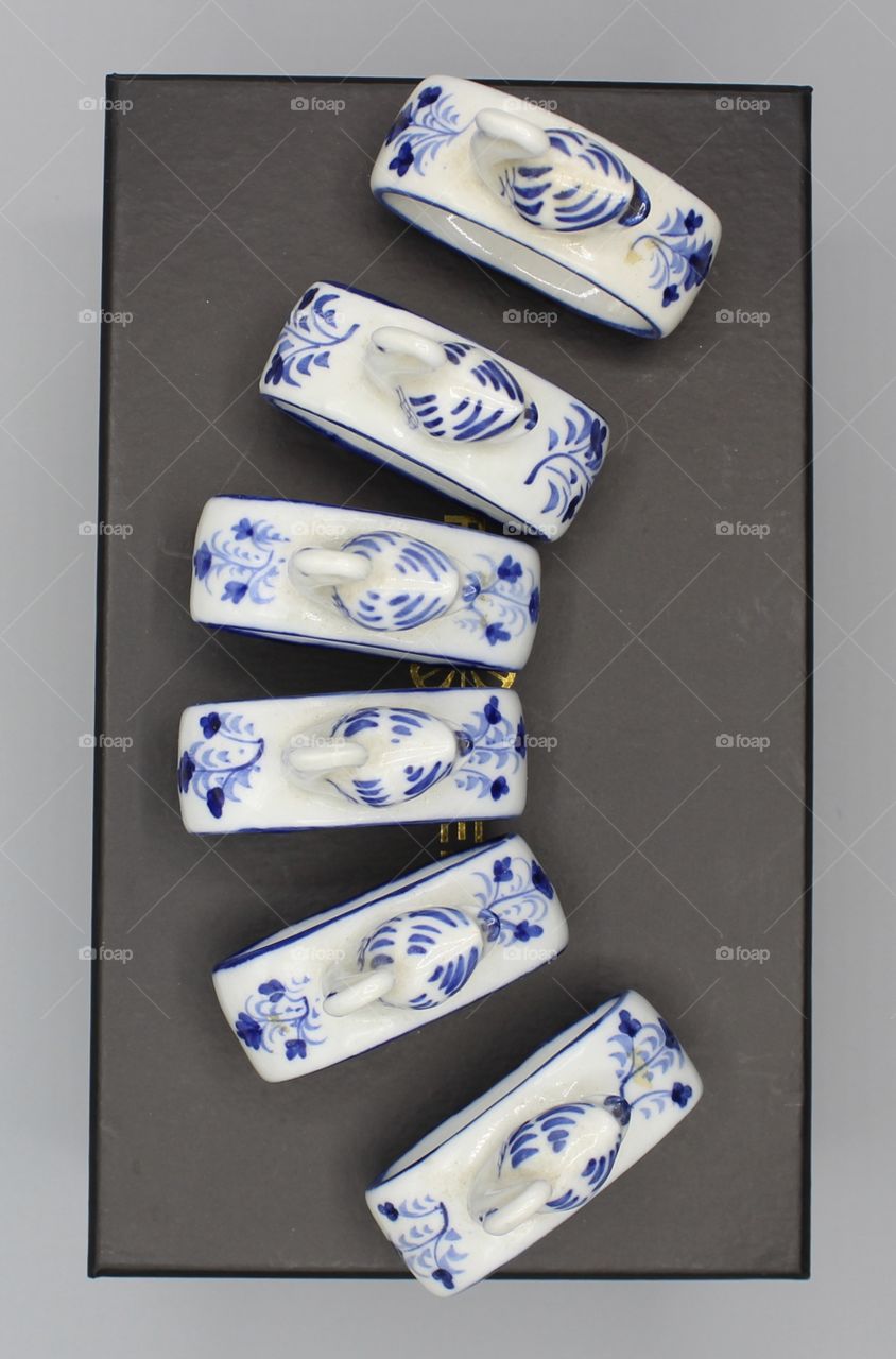 Overhead view of Porcelain Swan Napkin Rings