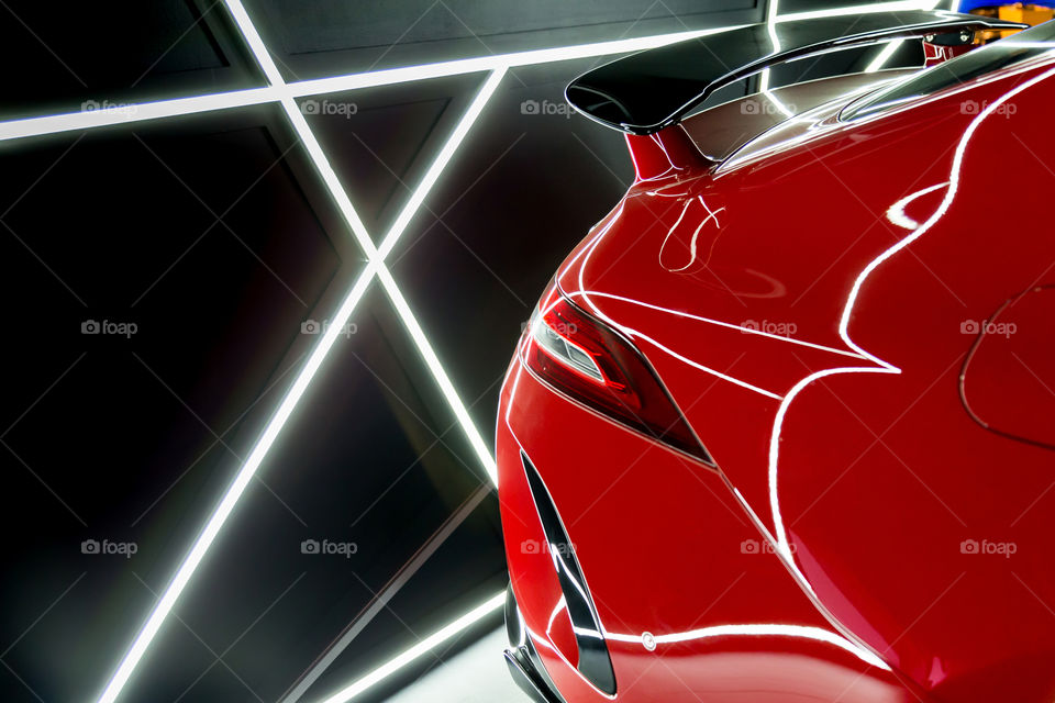 Luxury red car, close up detail