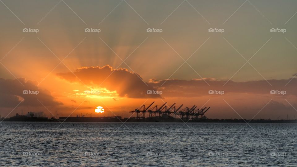 Sunset at container terminal