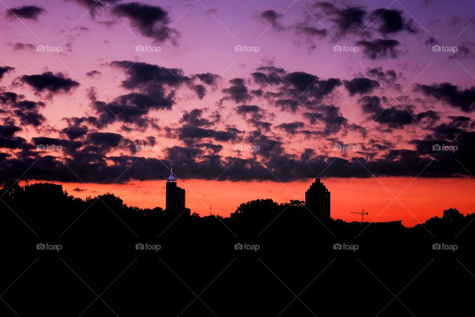 Dark clouds contrast the vivid sky over Raleigh, North Carolina. 