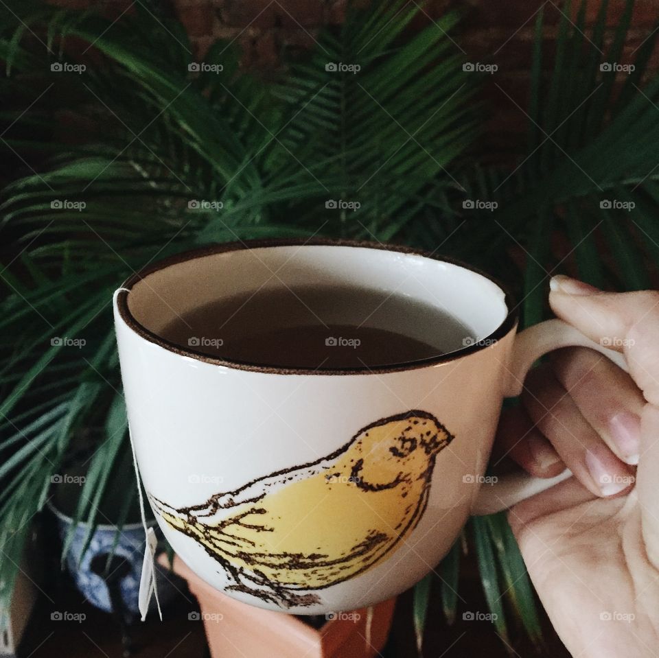 Tea in yellow bird mug