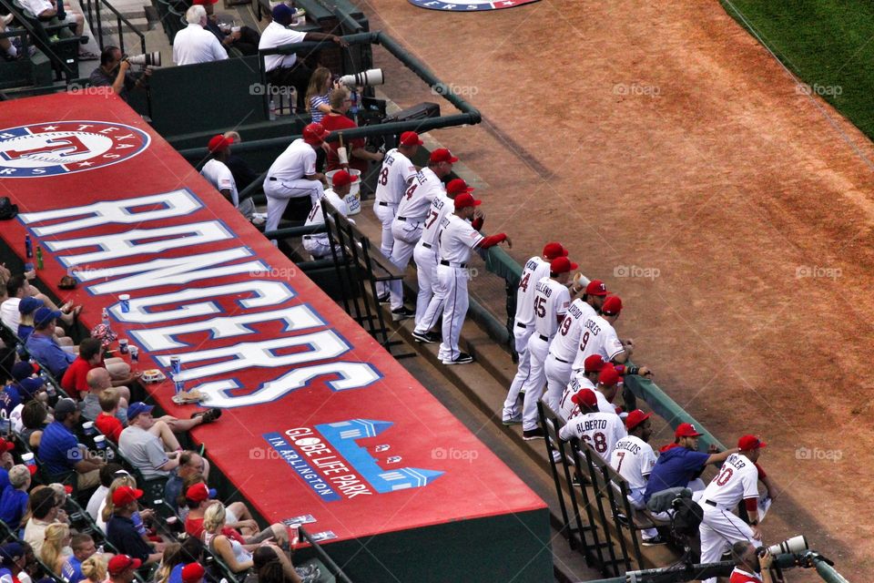 Go Rangers!. Texas Rangers team in the dugout 