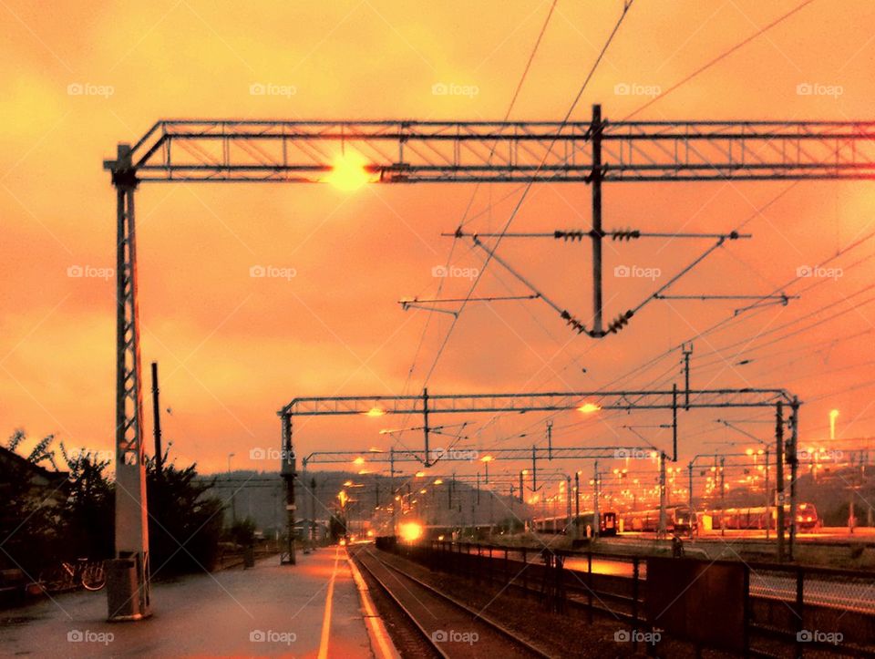 Sunset at the train station