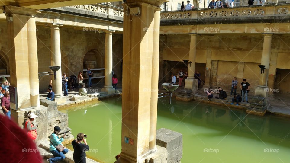 Inside the Excavated Roman Baths in the town of Bath England.