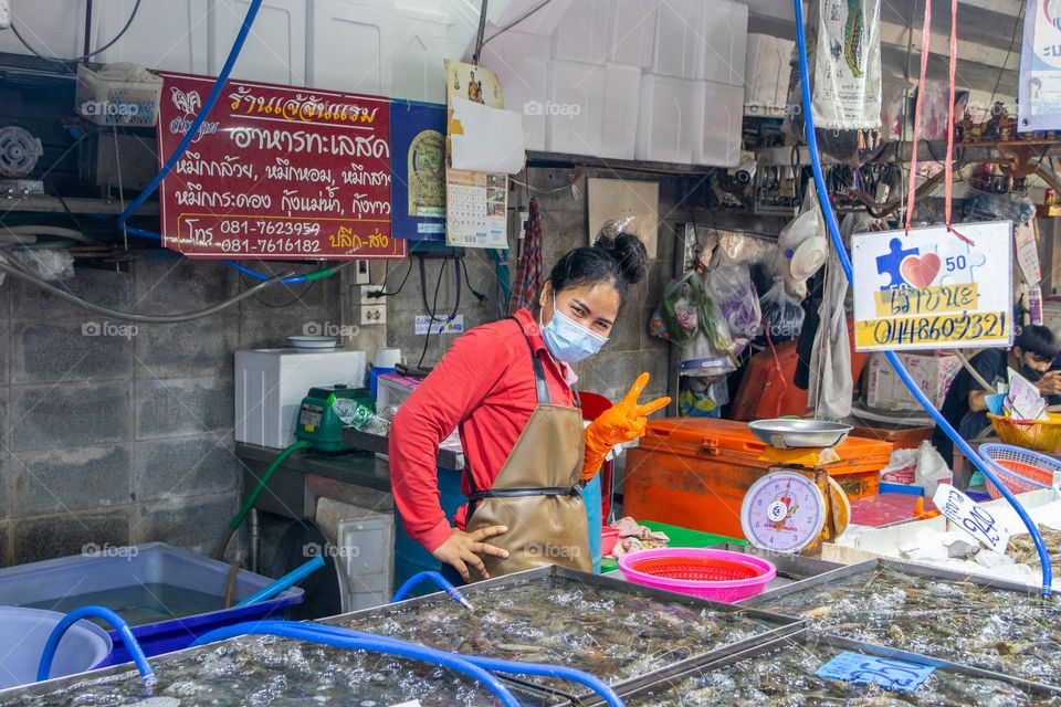 fresh caught Seafood for Sale at a Thai Street Fish Market in Thailand Southeast Asia