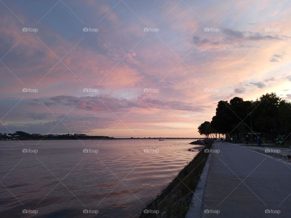 the corniche of Porto Portugal in the evening