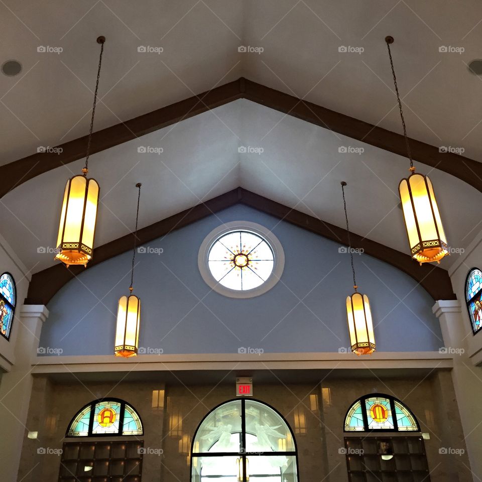 Cathedral ceilings in church. Visiting the Cemetery 