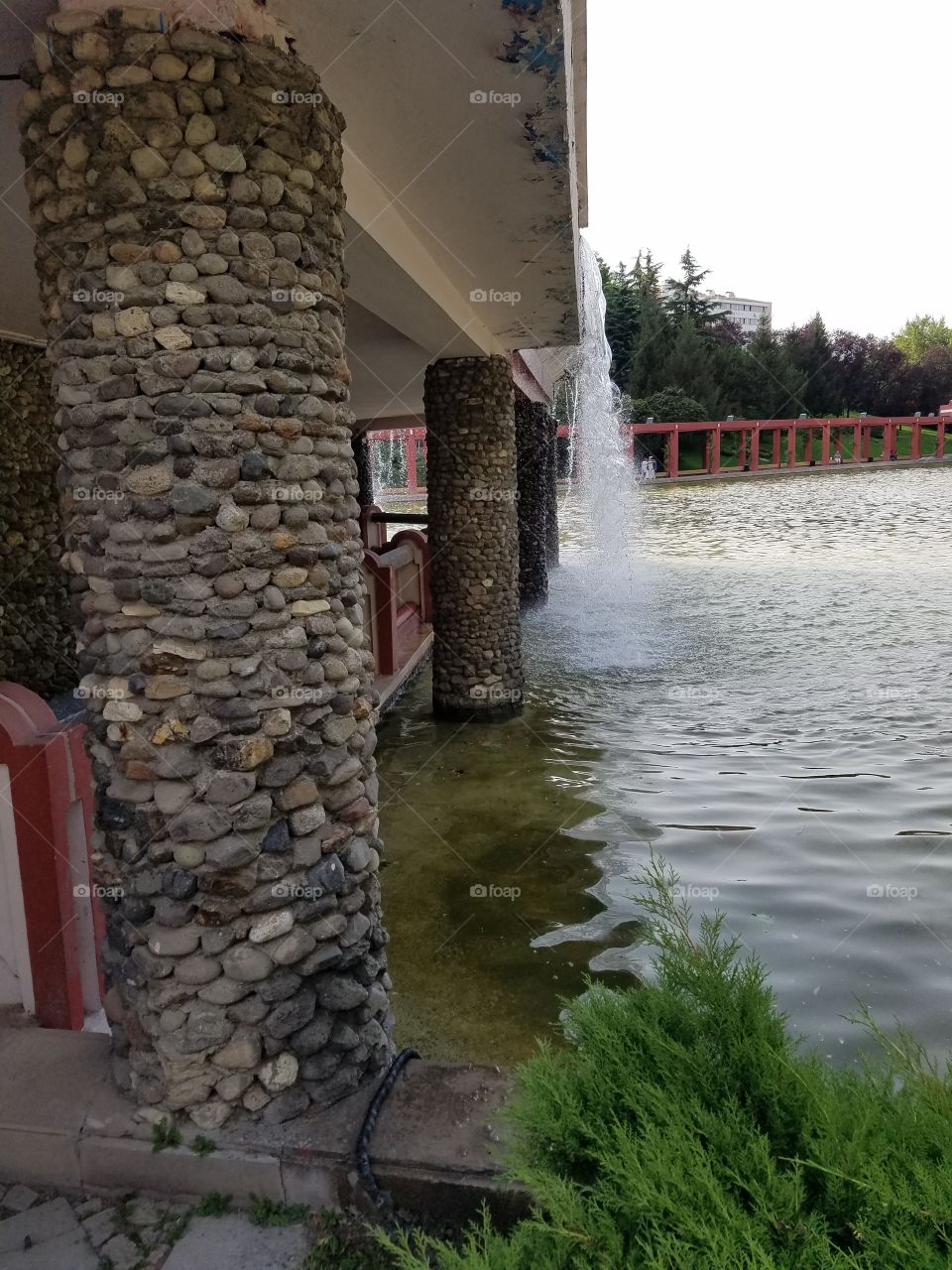 man made waterfall and pond in the dikman vadesi park in Ankara