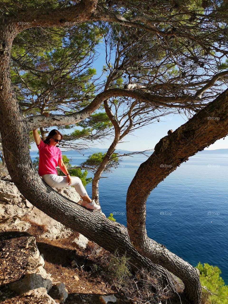 Let's go on a hike. Beautiful Croatia, Makarska. Amazing scenery. Woman and nature. Mobile photo, Huawei mate 20 pro. Without digital retouching and filters.