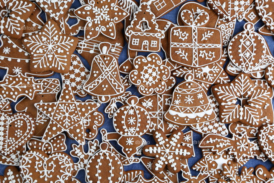 Homemade decorated Christmas gingerbread cookies