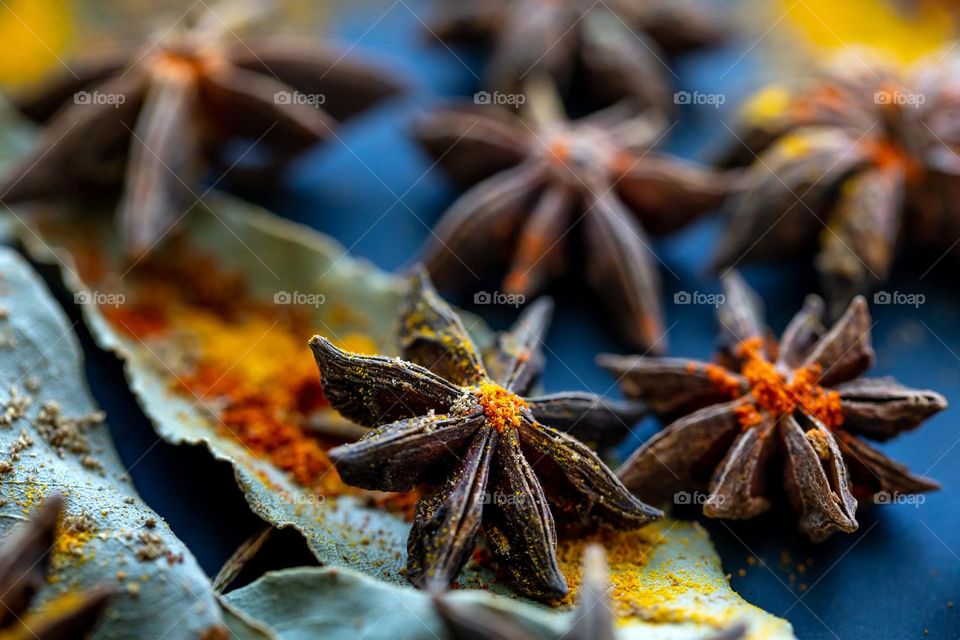Macro shot of various spices, colorful and healthy