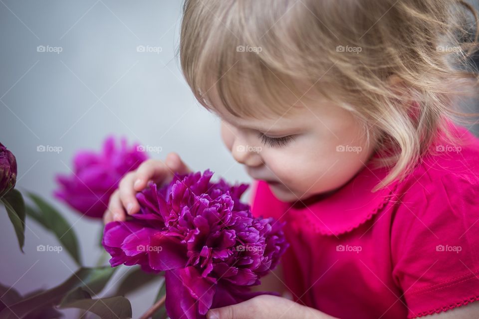pink flowers and a girl