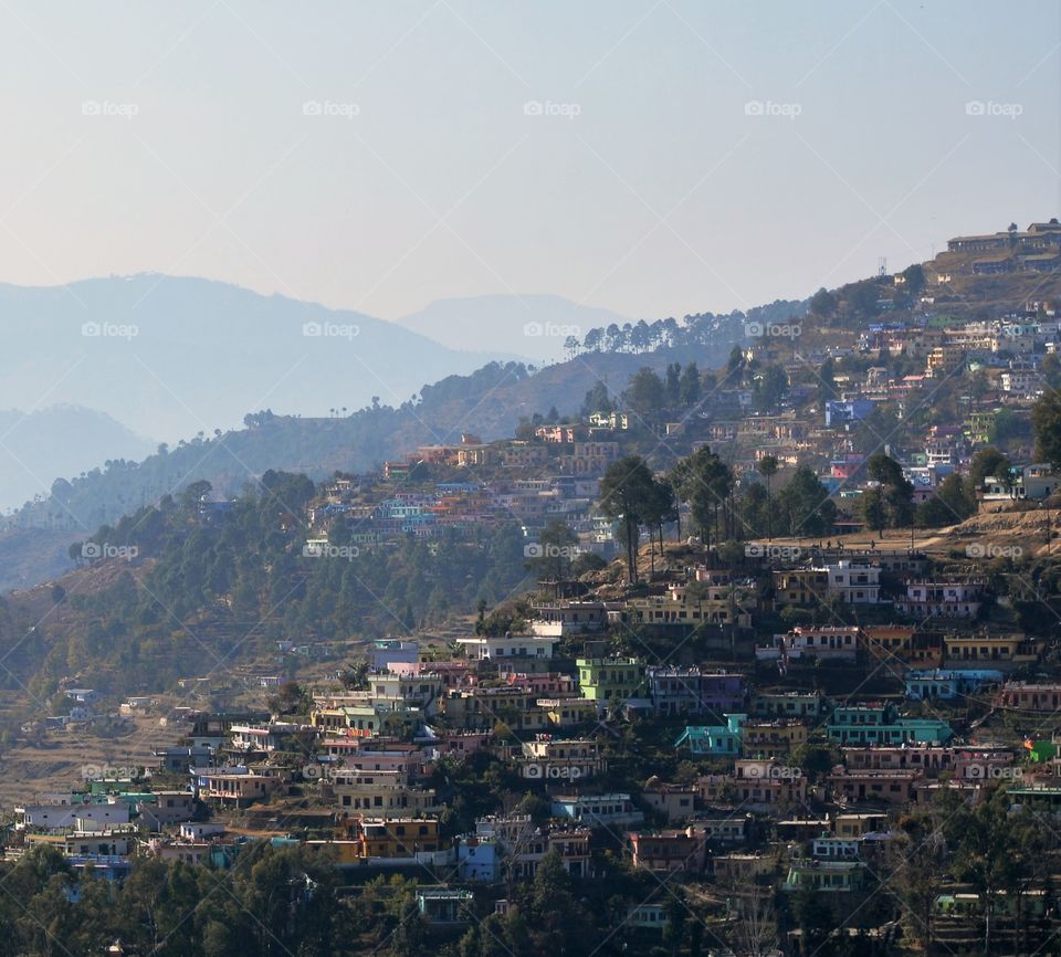 mountain valley with colourful houses