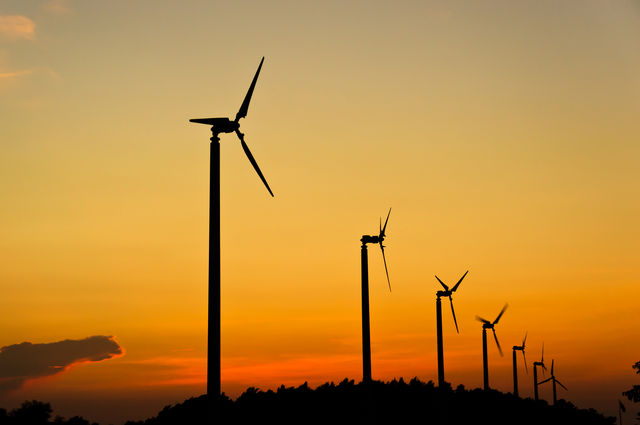 Row of windmills . Row of windmills captured at golden time