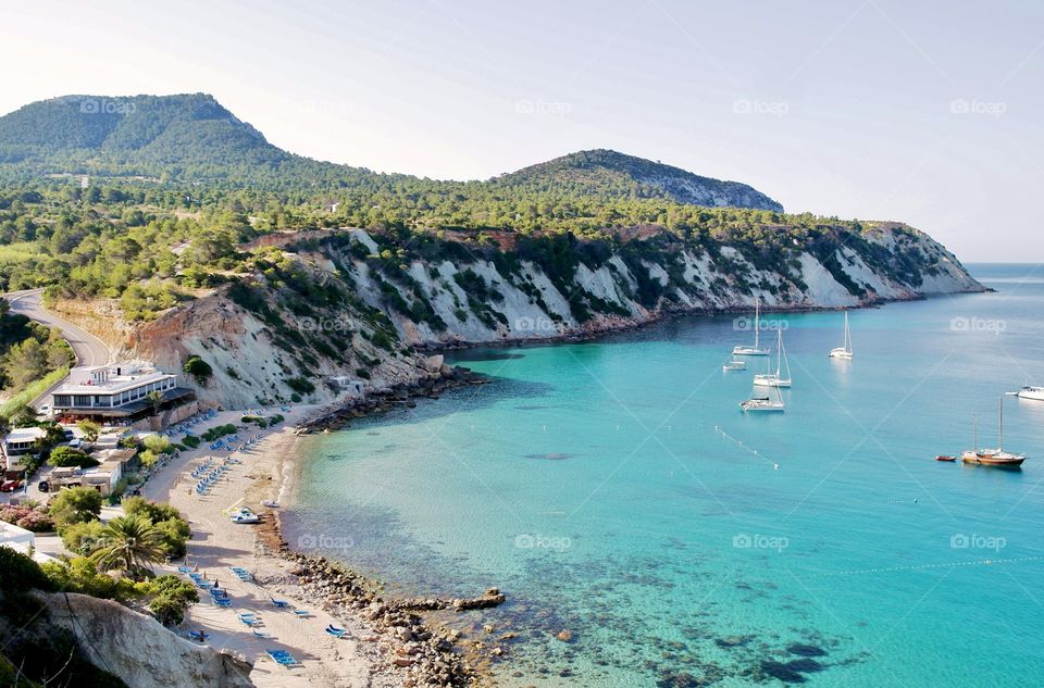 View of Cala d'Hort in Ibiza