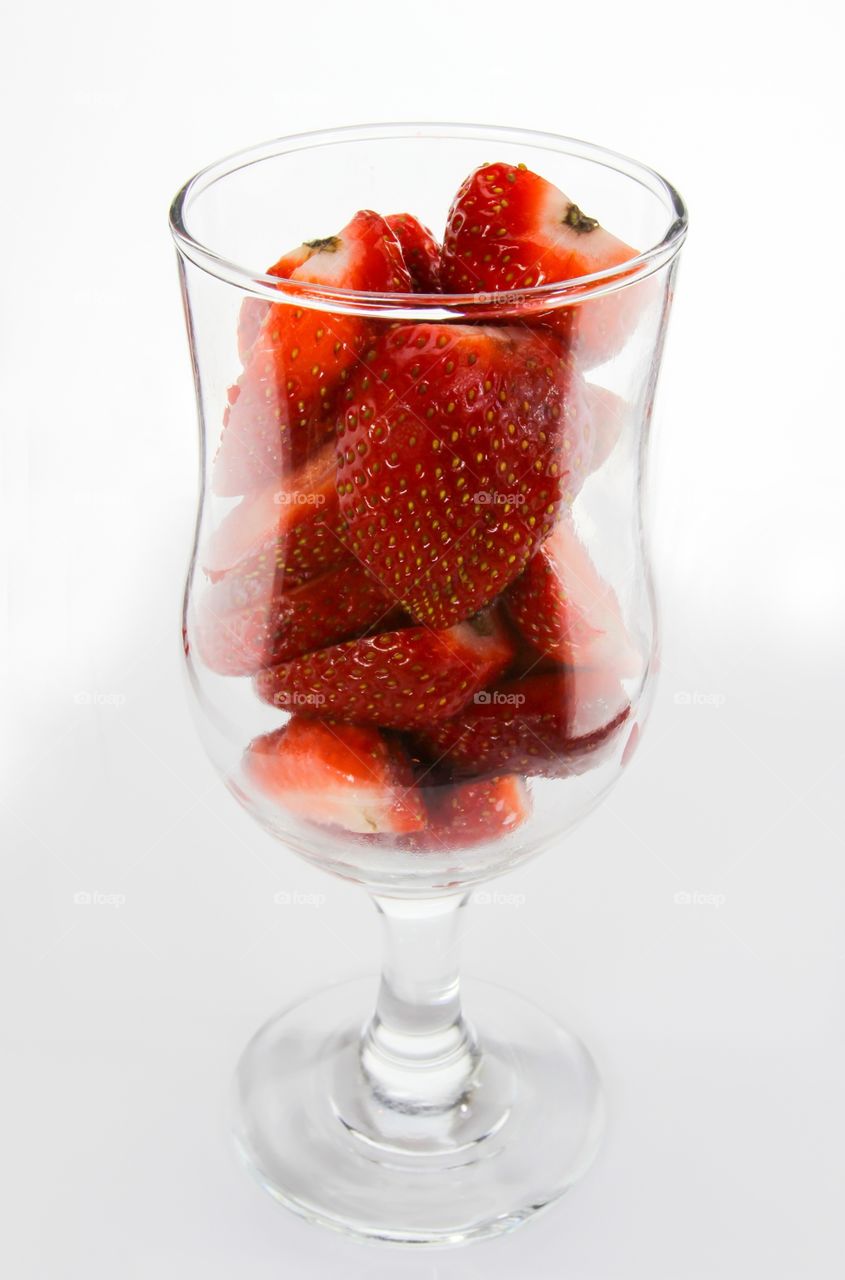 Strawberry in glass side view. Strawberry in glass side view