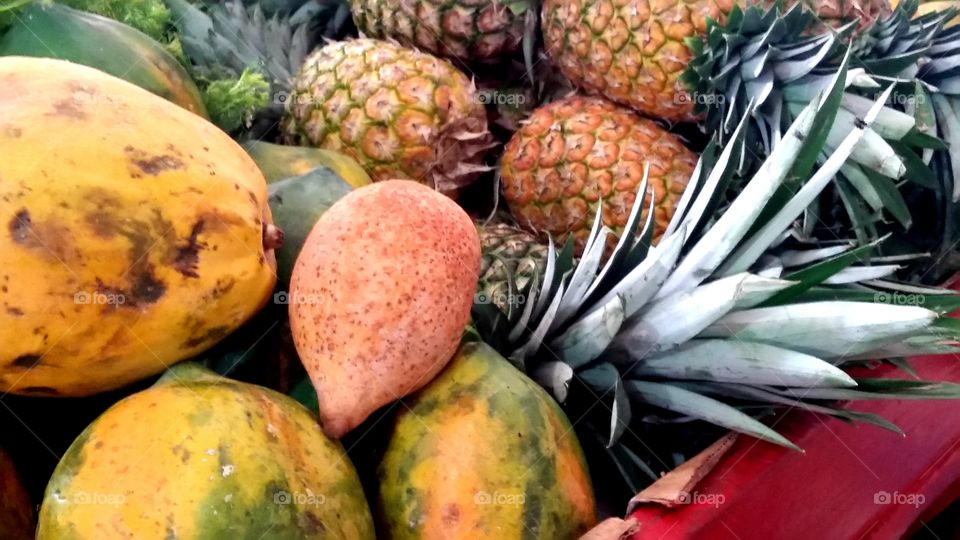 Exotic fruits including pina, lechosa y hagua.
