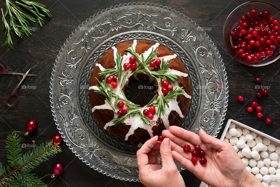 Christmas cake decorating glaze, rosemary and cranberry