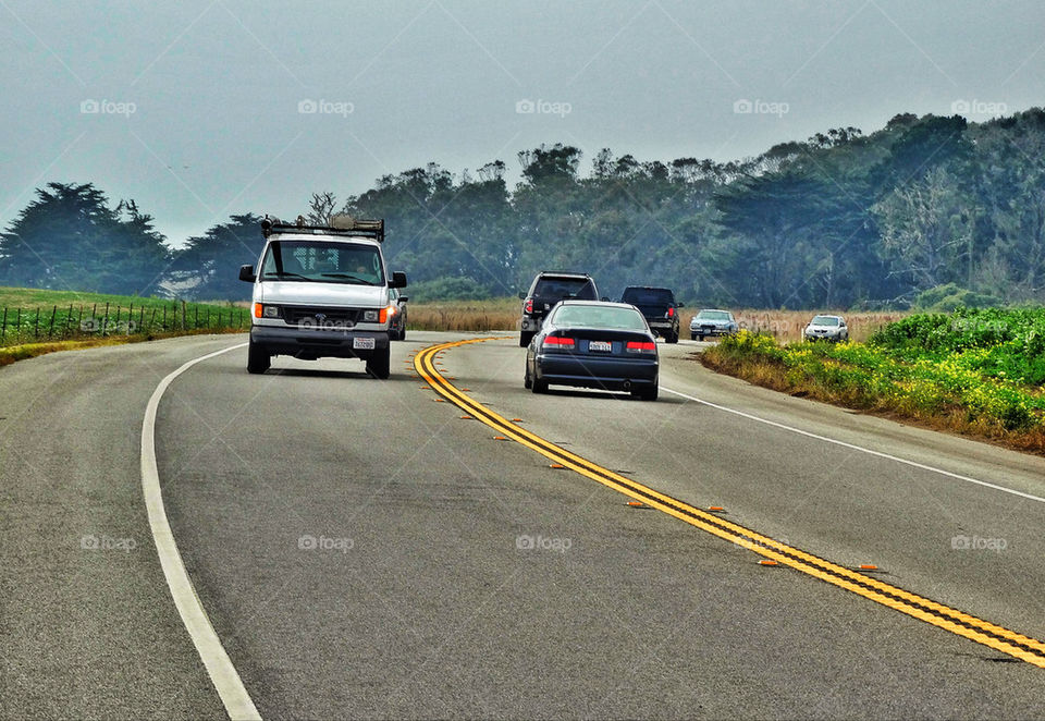 Car traffic on a coast road