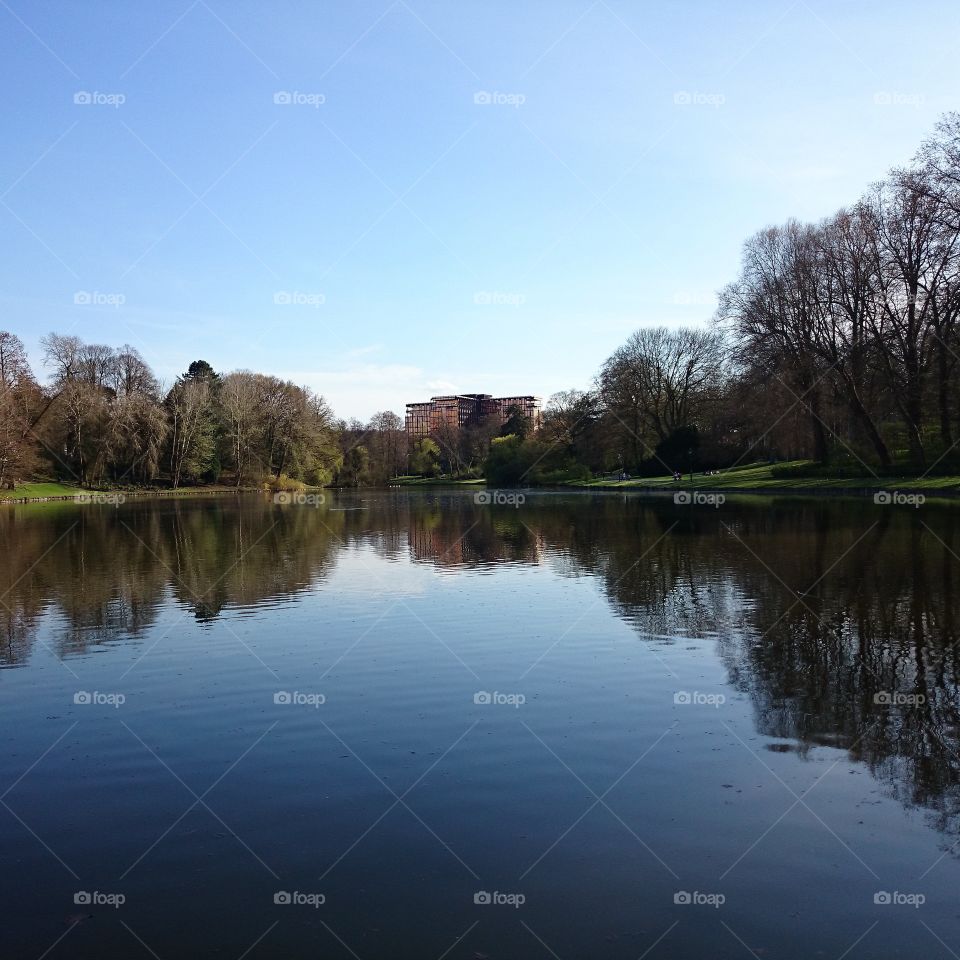 Springtime in Brussels . Promenade Verte, or green stroll in Brussels