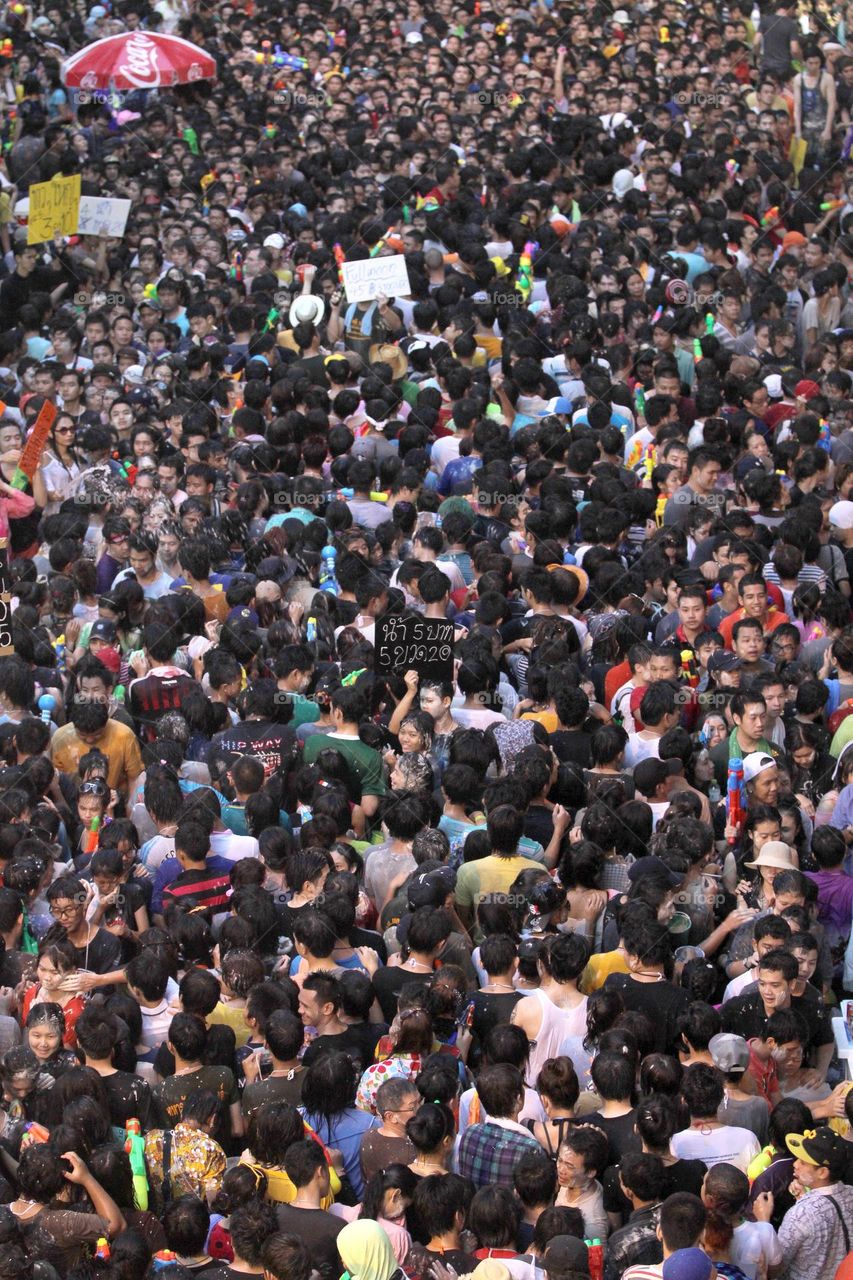 Place more than crowded in the center of Bangkok during Thai New Year celebrations in joy and good humor