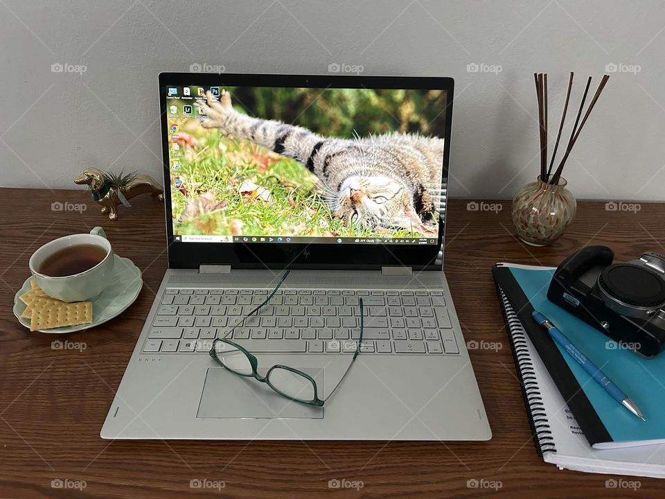 Open computer on desk