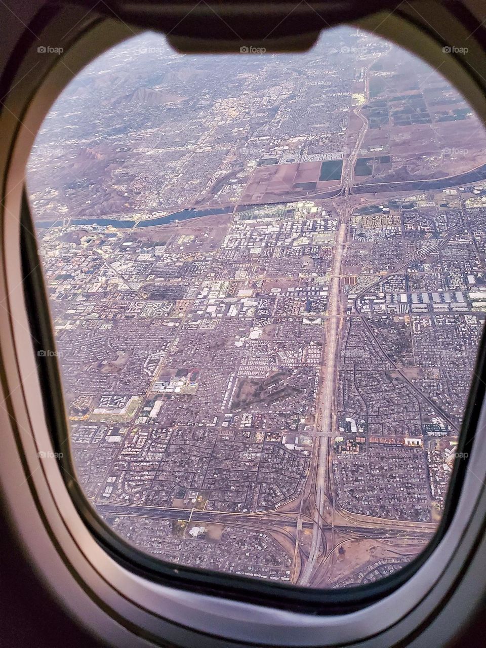 Looking down on Tempe Arizona from 10,000 feet on an early morning flight