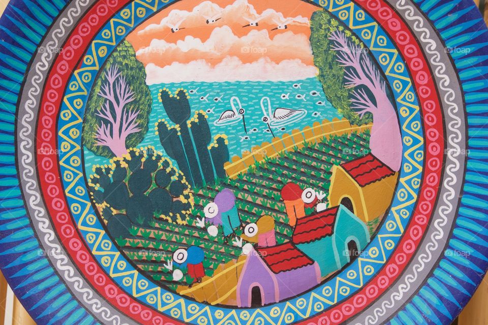 A colorful handmade ceramic Mexican dish purchased in San Miguel de Allende, Mexico as a souvenir.