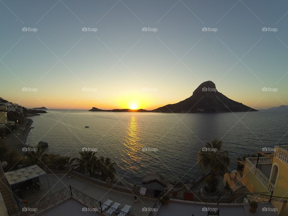 sunset on the Kalymnos with the view on the Telendos