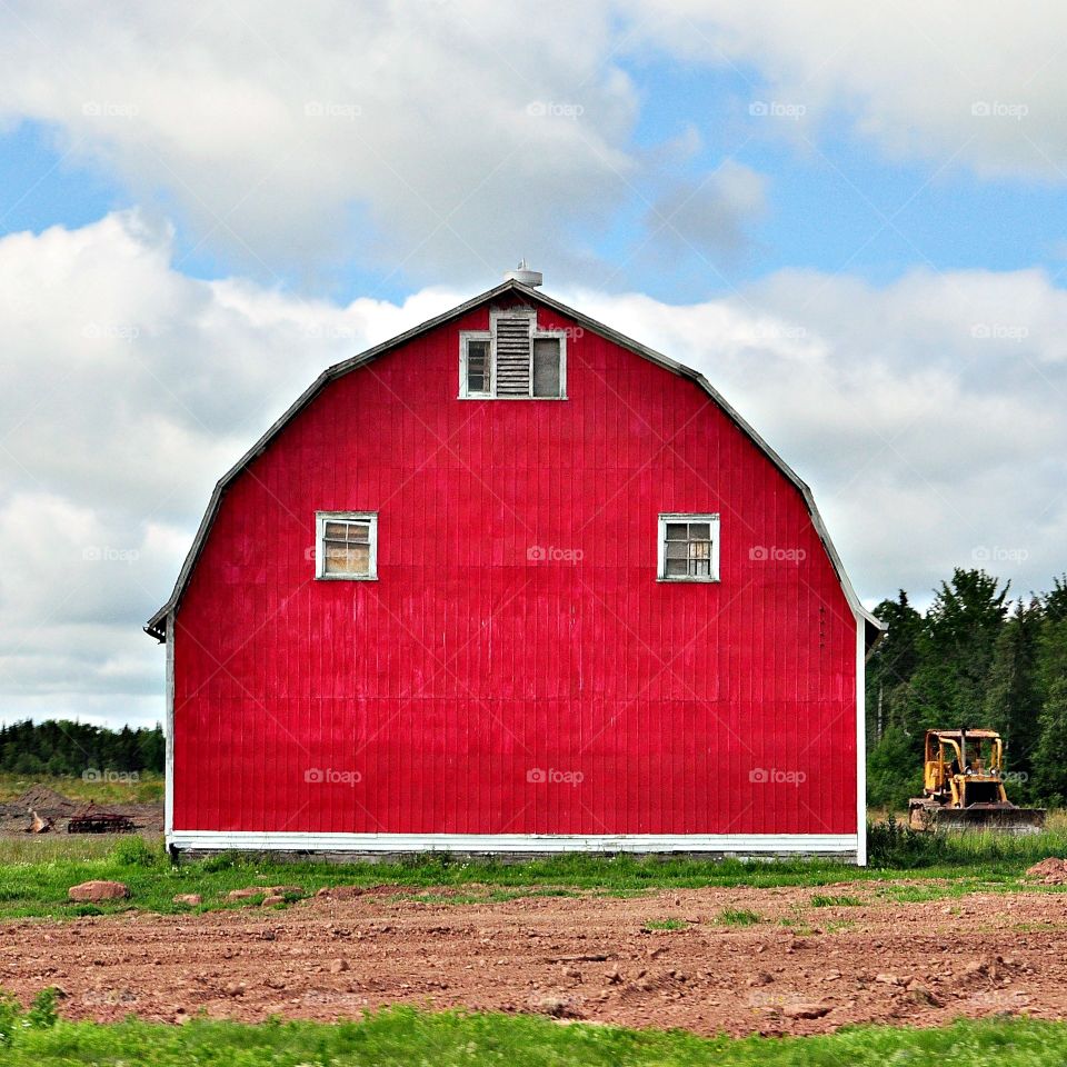 A red house in a countryside