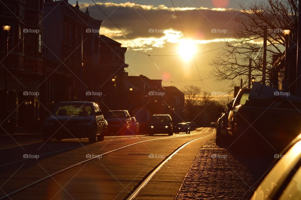 Dawn on city street