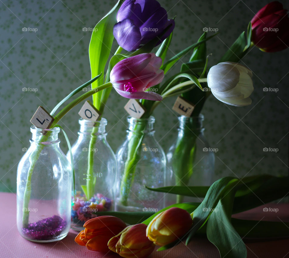 love flowers tulips bottles heart alphabet