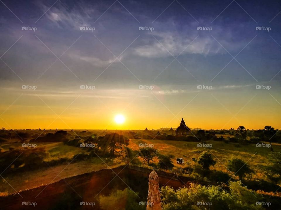 An epic sunrise over Bagan, Myanmar. We had perched ourselves in a good location waiting to watch the balloons go up.