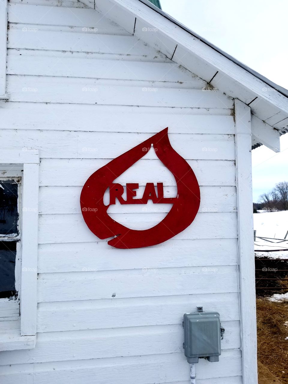 Real milk sign on dairy barn.