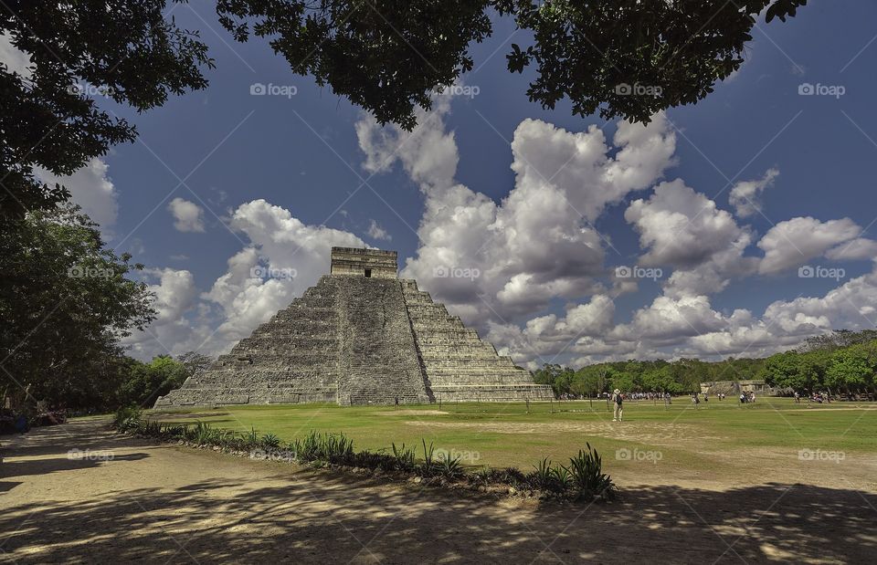 Side view of the unrenovated part of the Pyramid of the Chichen Itza archaeological complex