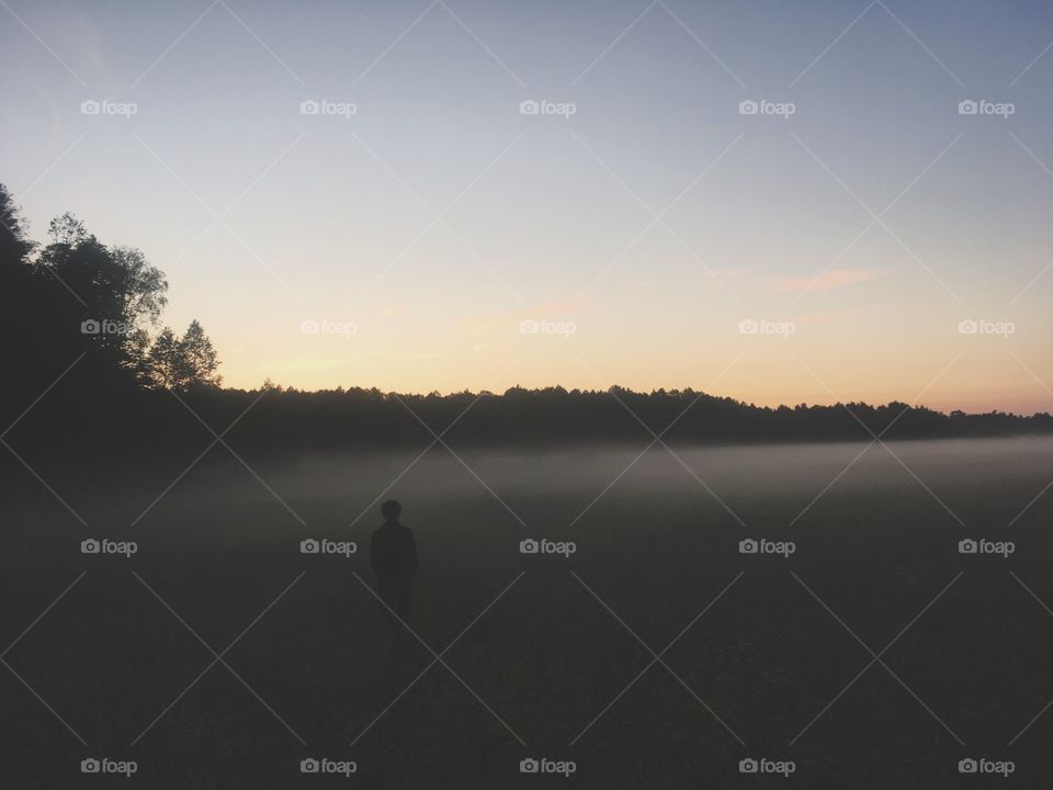 Foggy sunset in Dworzysk (Podlasie)