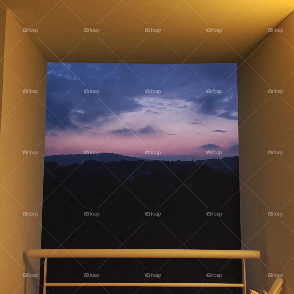 Sunset through a window