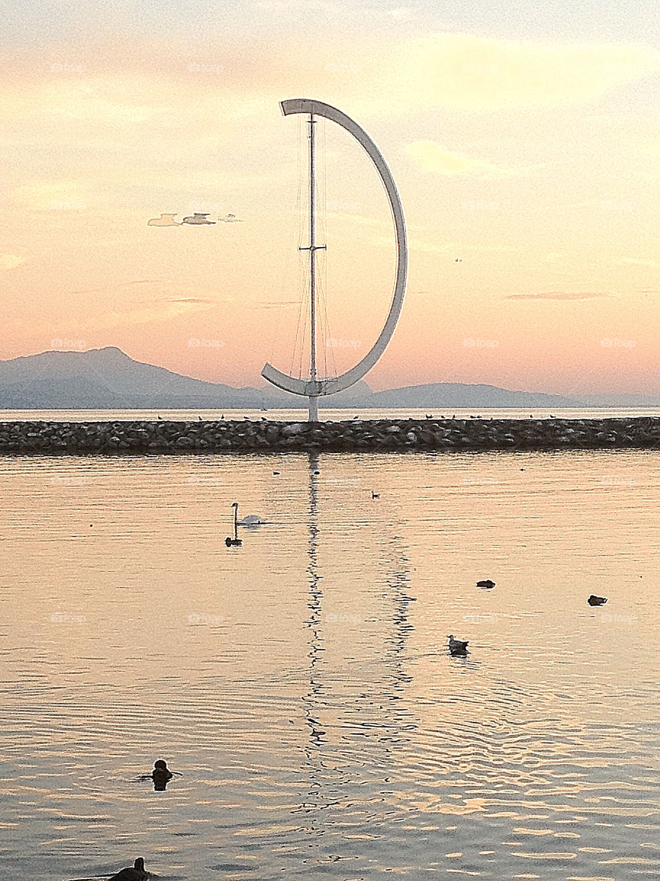 lausanne sunset on a lake with seagulls flying by swisstraveler