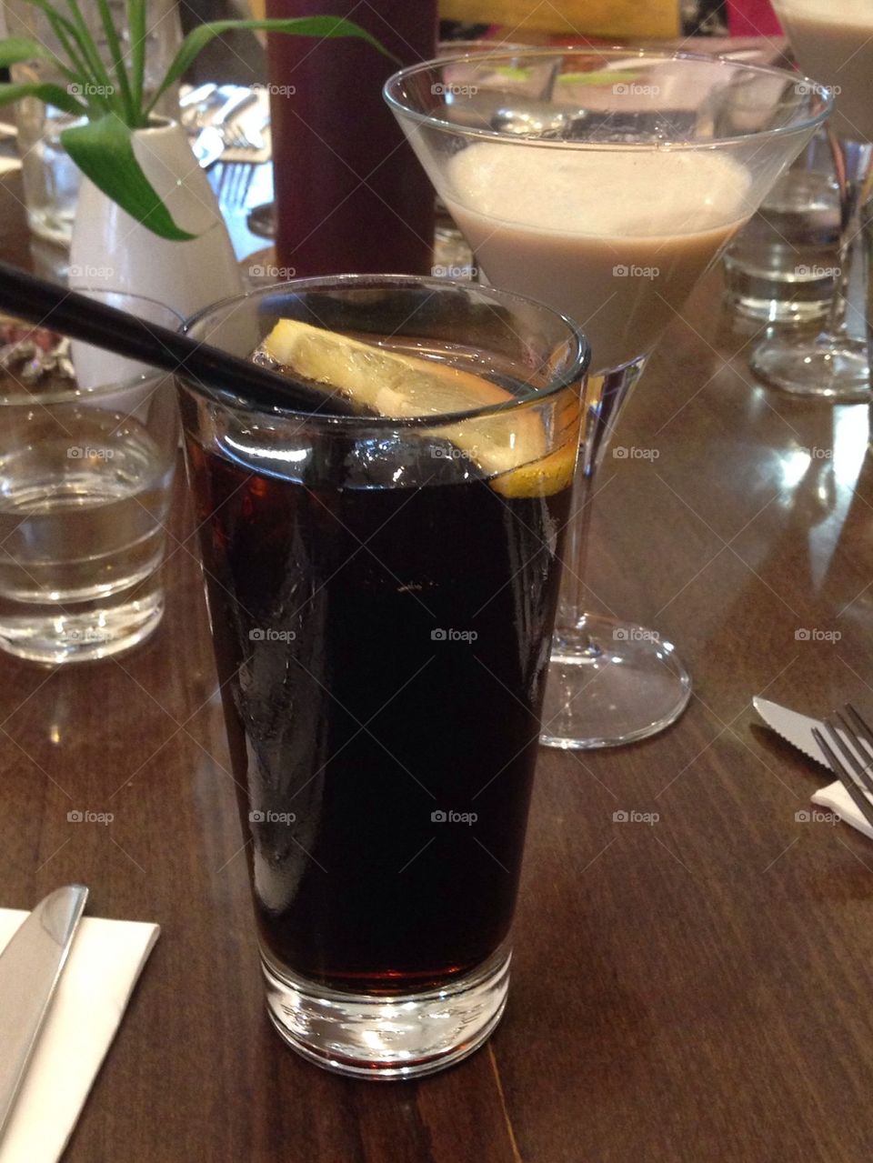 Drinks on a restaurant table 